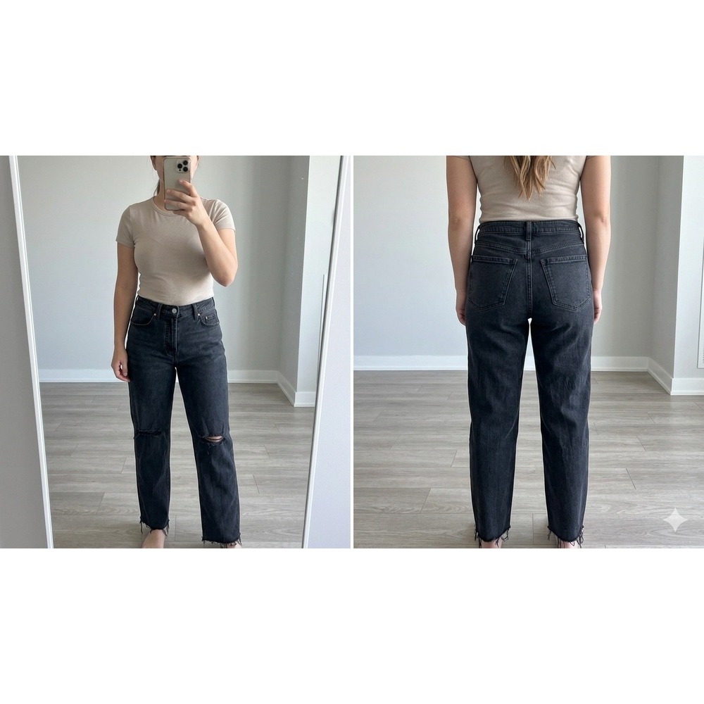 Old Navy Women's 4 O.G. Loose High-Rise Black Ripped Jeans Raw Hem